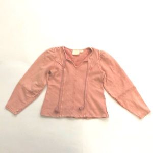 Anthropologie XS Pink Sweatshirt V-neck Structured Tassles Excellent Condition